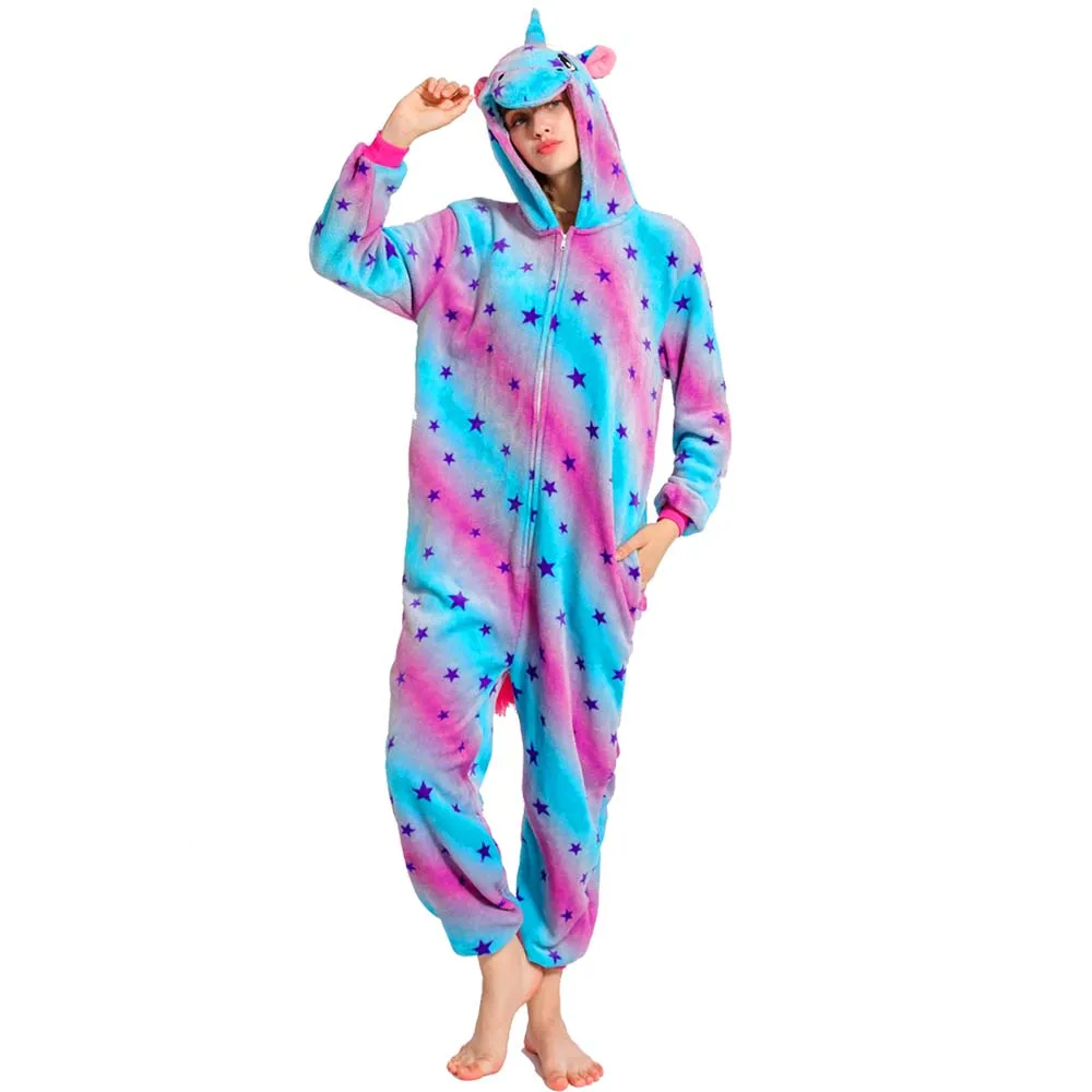 Зимняя одежда для сна взрослых и детей с изображением единорога милые пижамы
