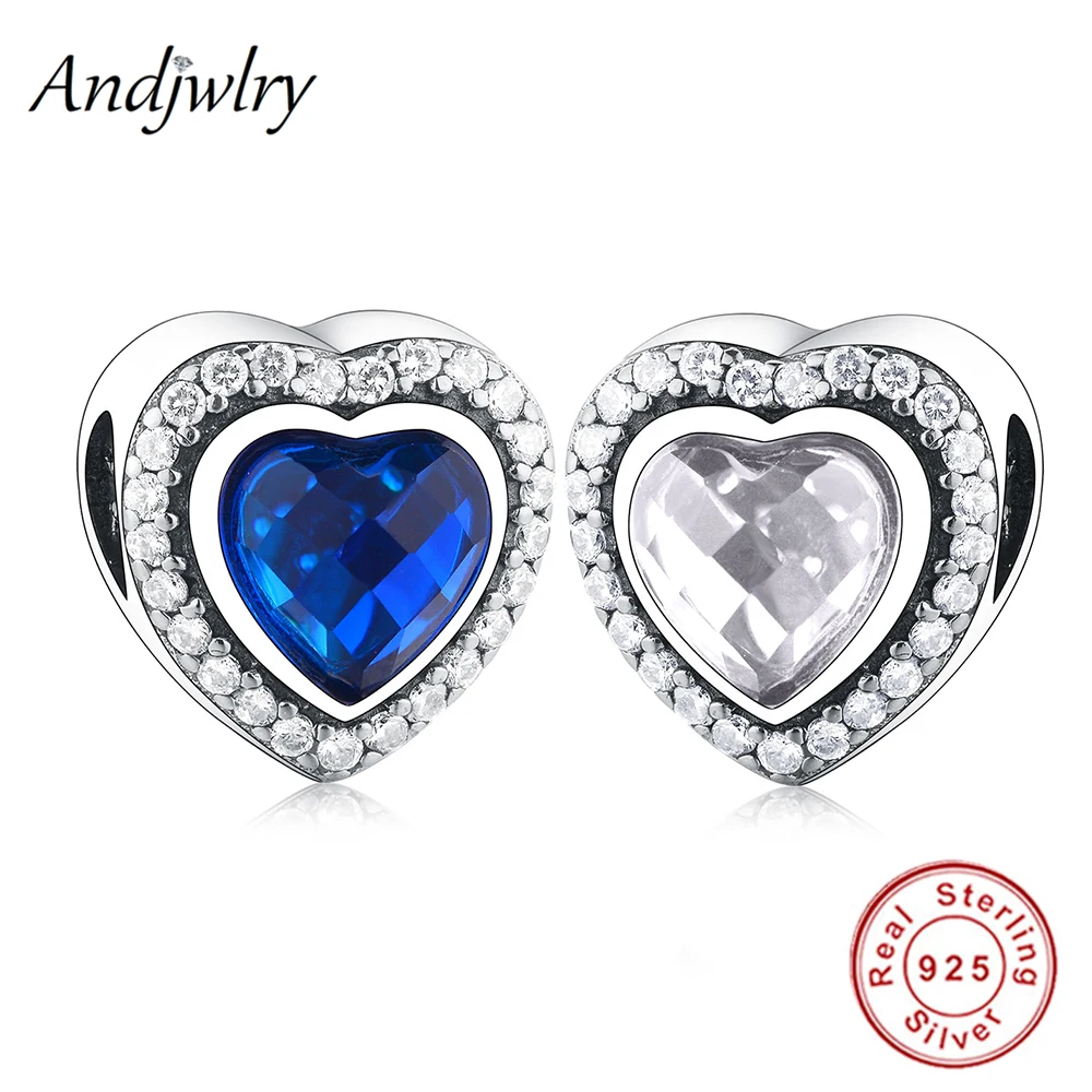 925 стерлингового серебра Игристые Любовь Шарм CZ и синего цветов с украшением в