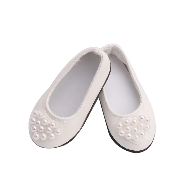 

18 inch Girls doll shoes White pearl shoes princess wedding shoes PU American newborn shoe Baby toys fit 43 cm baby dolls s94