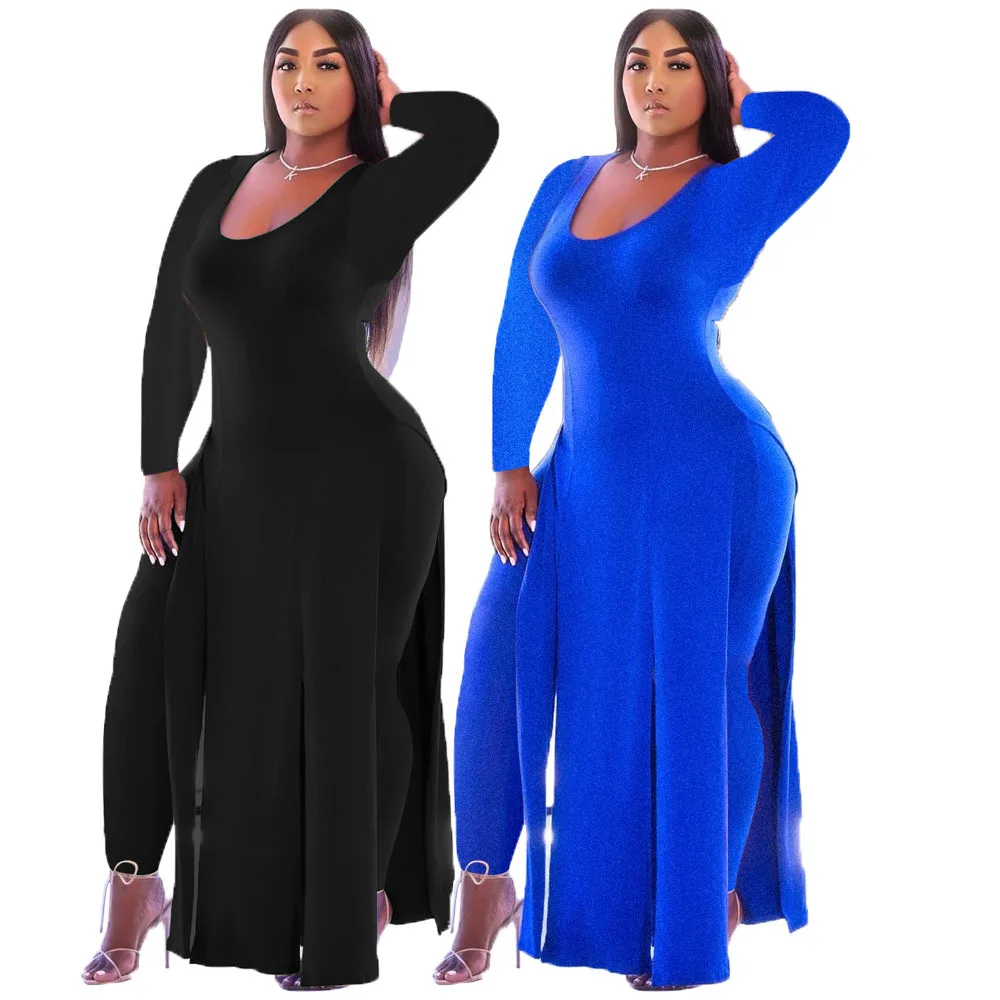 

Dress Sets2021 New Hot-Selling Solid Color Stitching Sexy Long-Sleeved Dress Plus Size Two-Piece