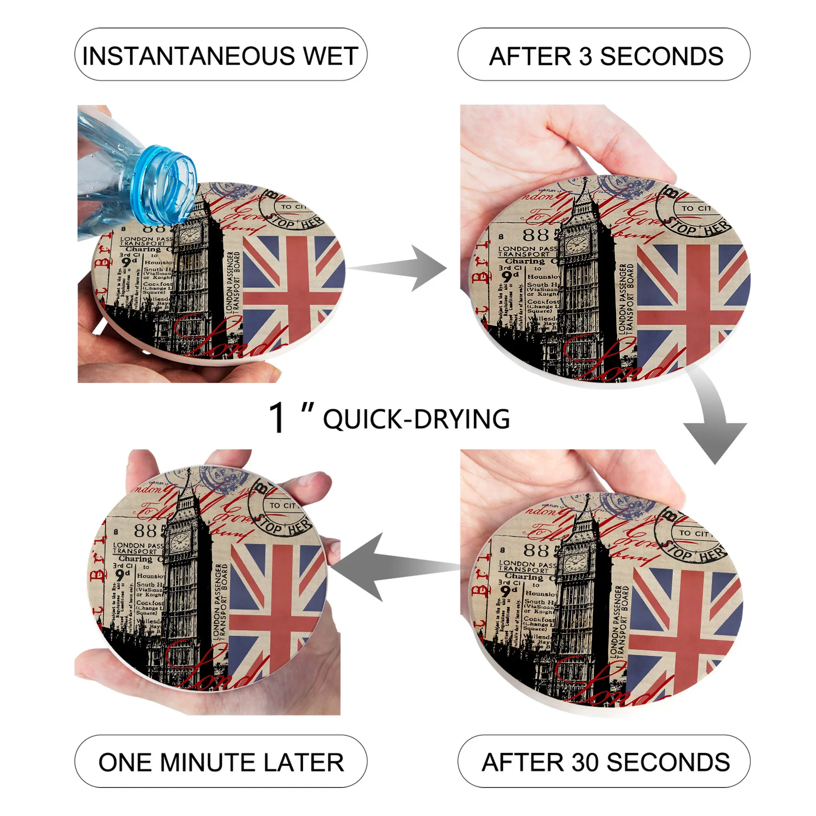 

London Britain Big Ben Flag Coasters Waterproof Placemats for Table Christmas Home Decor Coffee Table Decor Ceramic Coasters