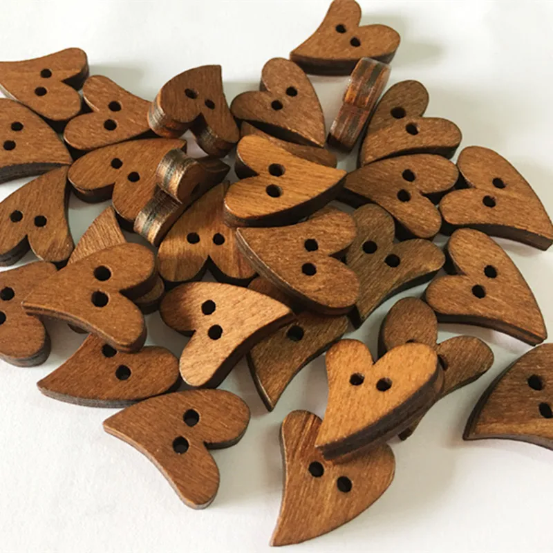 

100 PCS/lot Heart Shape Wooden Buttons Craft Scrapbooking 2mm for Garment Accessories Clothes Scrapbooking Decor Sewing Buttons