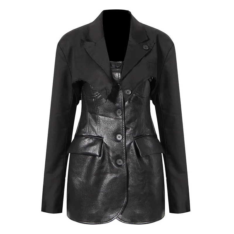 

Женский короткий Блейзер из ПУ кожи, с длинным рукавом