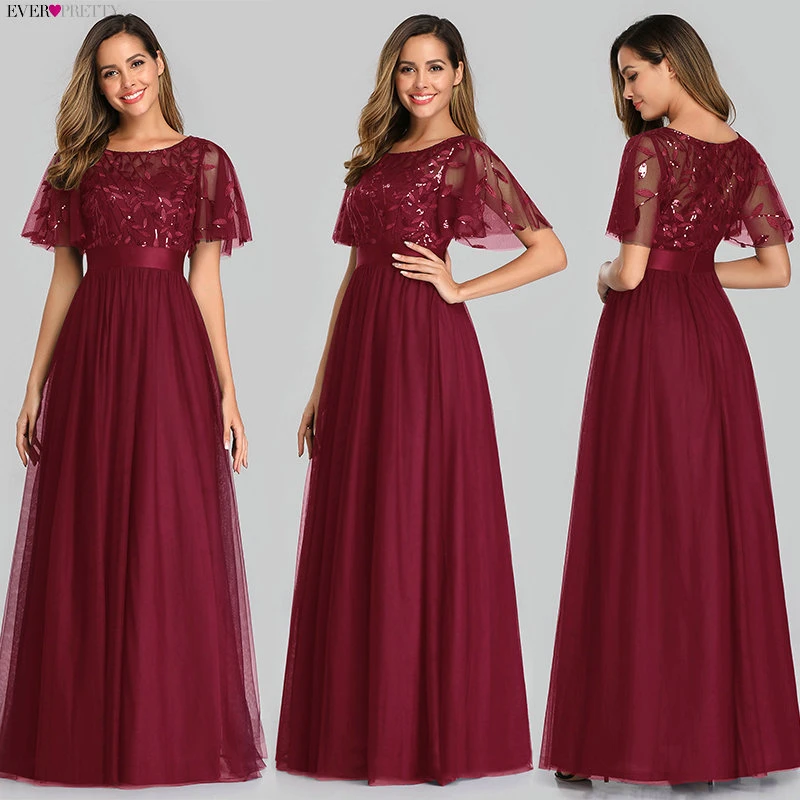 Robe De Soiree блестящие вечерние платья Длинные Ever Pretty EP00904GY A-Line o-образным вырезом с коротким рукавом Вечерние платья женские элегантные платья