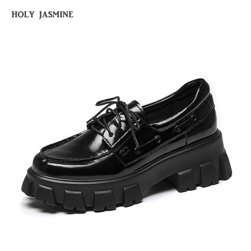 

Platform Shoes Woman Heels 2021 New Fashion Women Platform Strapy Woman Shoes Genuine Leather Working Party Women Shoes Lace-Up