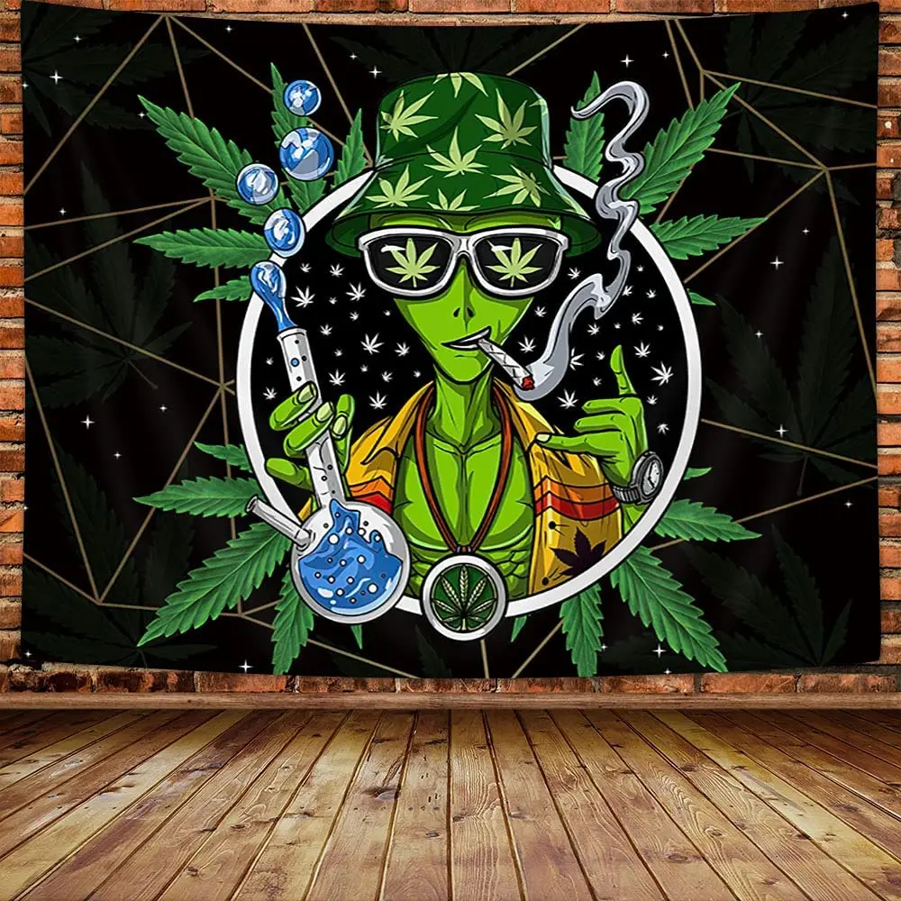 

Trippy Tapestry for Men, Cool Alien Wall Tapestry Aesthetic Leaf Tapestry Wall Hanging, Psychedelic Tie Dye Small