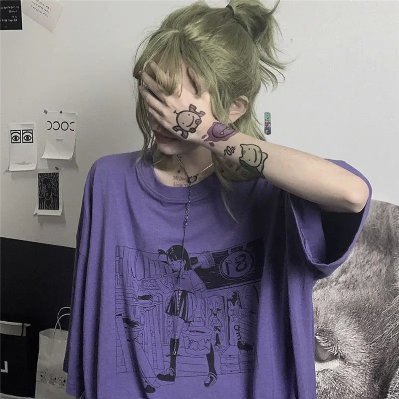 

Japanese Cartoon Gothic T-shirt Anime Vintage Casual Punk Harajuku Tees Short Sleeve Hip Hop Ulzzang Streetwear Women Clothing