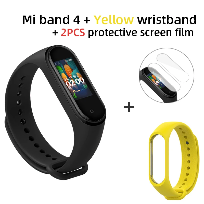 Add Yellow n 2PCS Xiaomi mi band 4 Смарт-часы глобальная версия фитнес браслет с пульсометром активности фитнес-трекер Смарт браслет здоровья цветной дисплей новинка умный шагомер с измерением давления - Цвет: Add Yellow n 2PCS