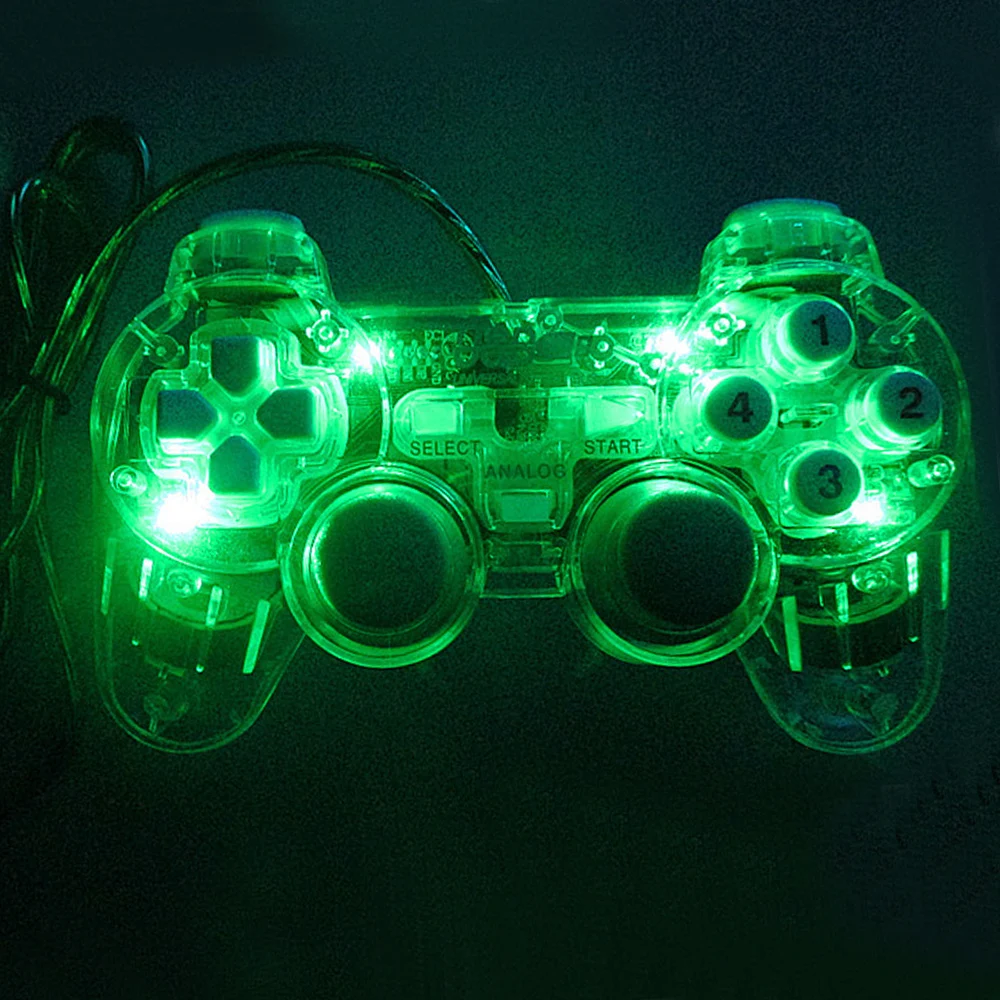 Прозрачный светодиодный проводной USB геймпад двойной вибрационный джойстик