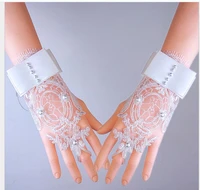 whitelace beaded fingerless bridal gloves crystals flower wedding gloves for bride women wedding accessories