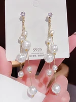 trend simulation pearl tassel long hanging earrings female rhinestone wedding pendant 2022 fashion korean jewelry earrings gift