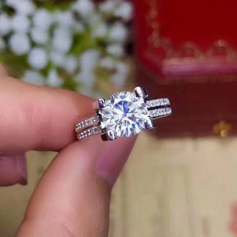 Kkmall магазин круглое серебряное кольцо Moissanite 2.00ct D VVS роскошное свадебное кольцо Moissanite для женщин