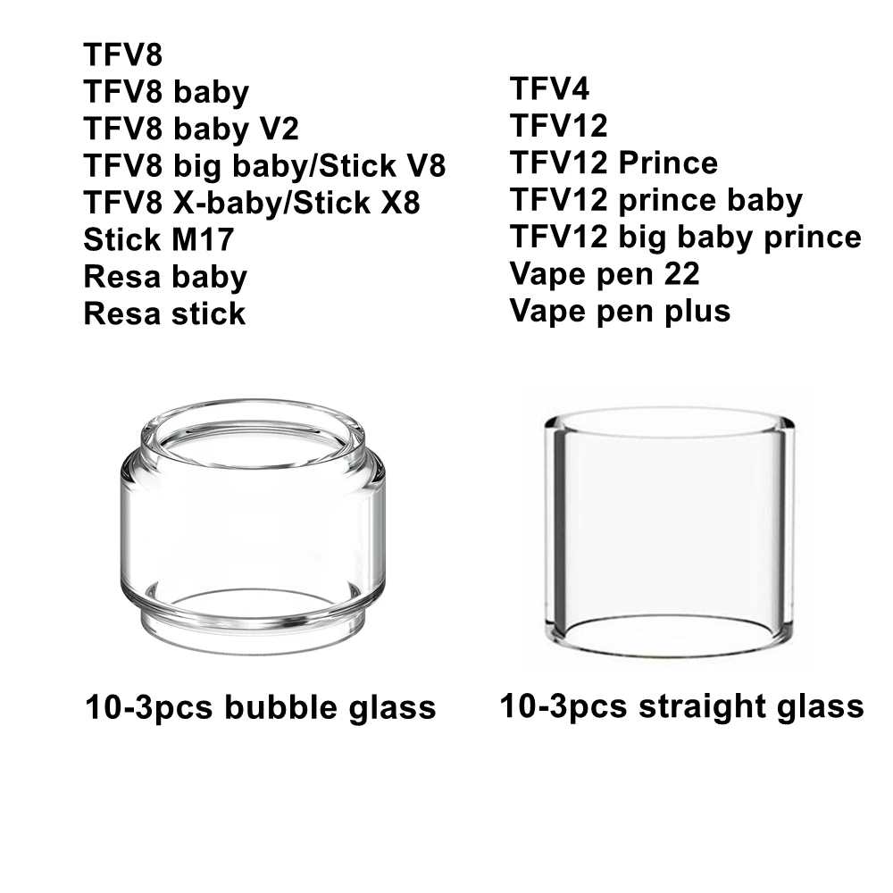 

10/3pcs/Pack Replacement Pyrex Glass Tube Tank For TFV8 Big x Baby v2 TFV12 Big Baby Prince Vape Pen 22 Plus Stick M17 Tank