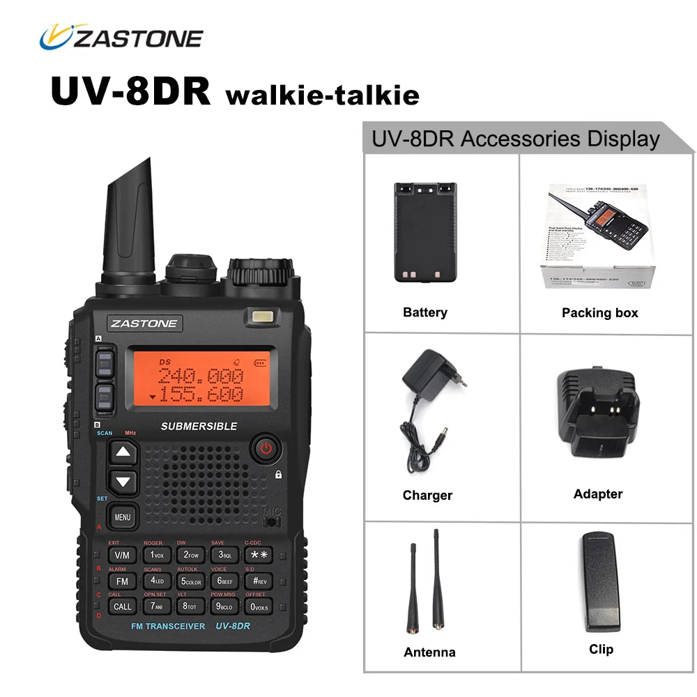 Рация Zastone UV-8DR VHF/UHF 136-174 МГц 240-260 400-520 трехдиапазонная 128 CH UV8DR двухсторонняя