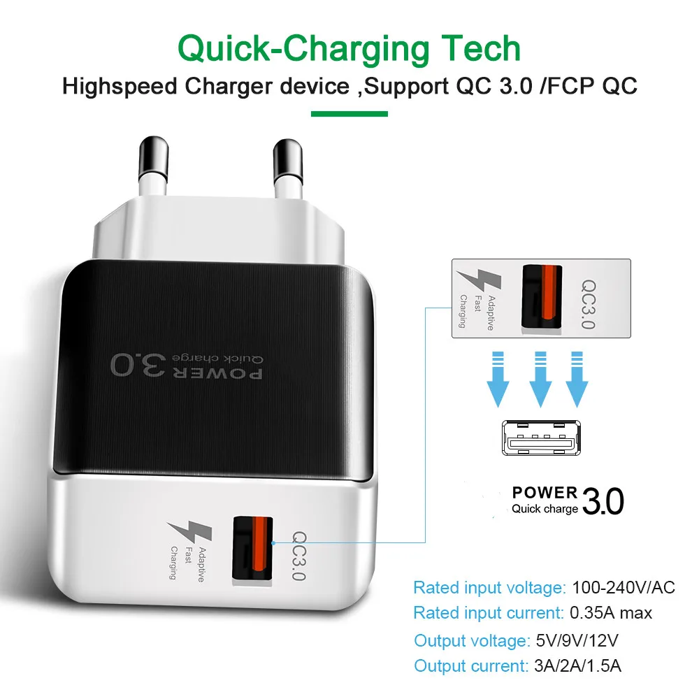 Быстрая зарядка 3.0 мобильный телефон зарядное устройство USB дорожное настенное