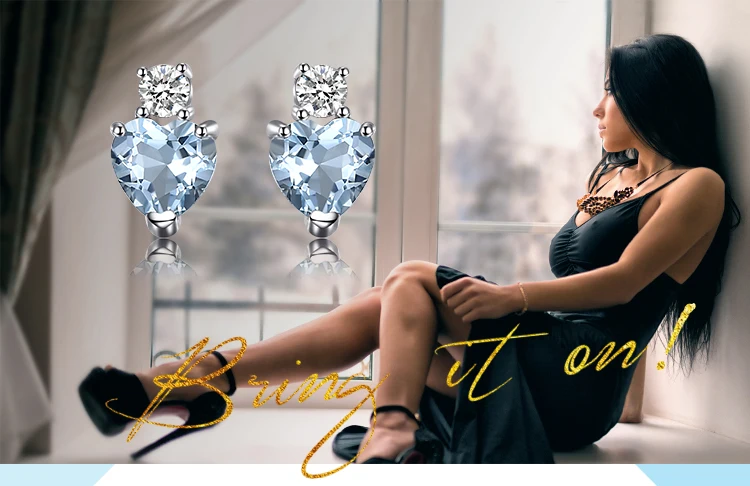 Jewelrypalace сердце любовь 1ct Натуральный аквамарин белый топаз Post Серьги-гвоздики для Для женщин 925 стерлингового серебра ювелирный бренд