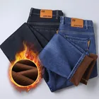 2021 теплые флокированные джинсы, деловые повседневные Стрейчевые джинсы, классические брюки, джинсы, черные флисовые осенне-зимние джинсы