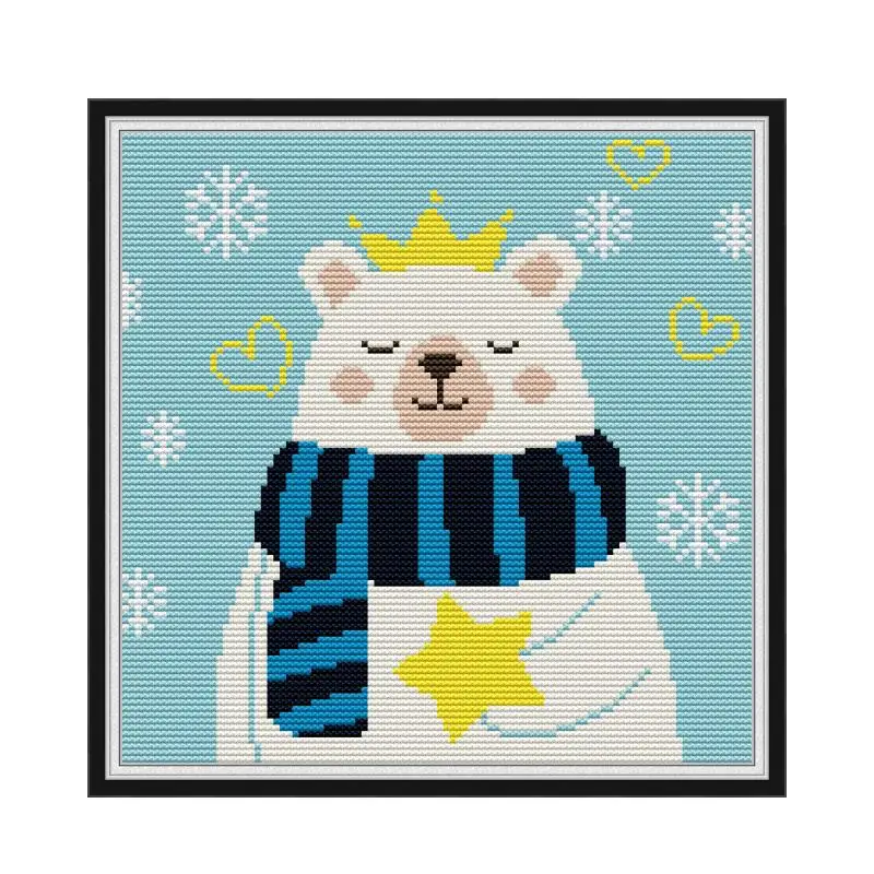 

Crown Polar Bear cross stitch kit aida 14ct 11ct count print canvas cross stitches needlework embroidery DIY handmade