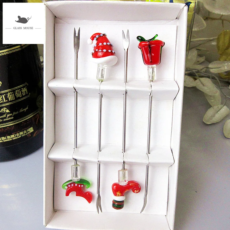 4 шт. миниатюрные фигурки новогодней елки из муранского стекла ручной работы с