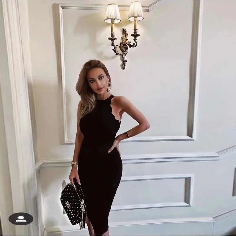 Женская черная красная повязка Vestidos Элегантная водолазка без рукавов однотонные