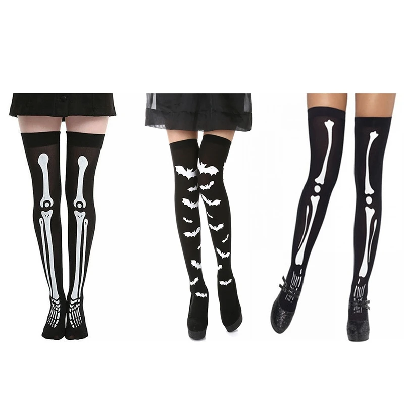 

1Pairs High Quality Skeleton Bone Foot Socks Halloween Over The Knee Costume High Stockings Socks
