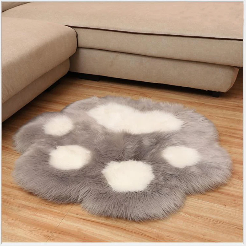 

Artificial Wool Carpet Bear Paw Fluffy Plush Cushion Living Room Bedroom Desk Foot Mats Children's Room Rug Faux Fur Shaggy Pad