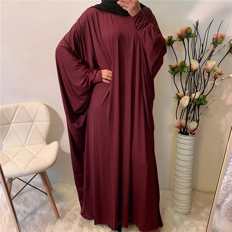 

Dubai Abaya Prayer Dress Muslim Women Long Batwing Sleeve O Neck Jilbab Hijab Loose Robe Solid Color Islamic Modest Clothes