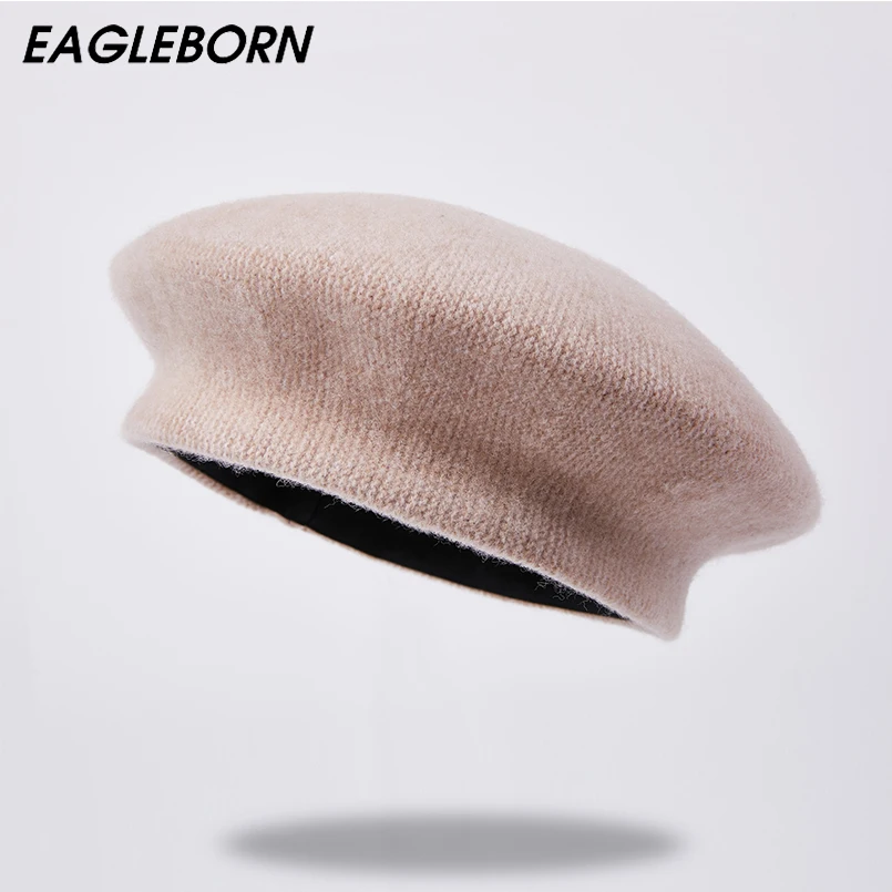 Новинка женские шапки черная и розовая шапка берет головной убор из 100% шерсти