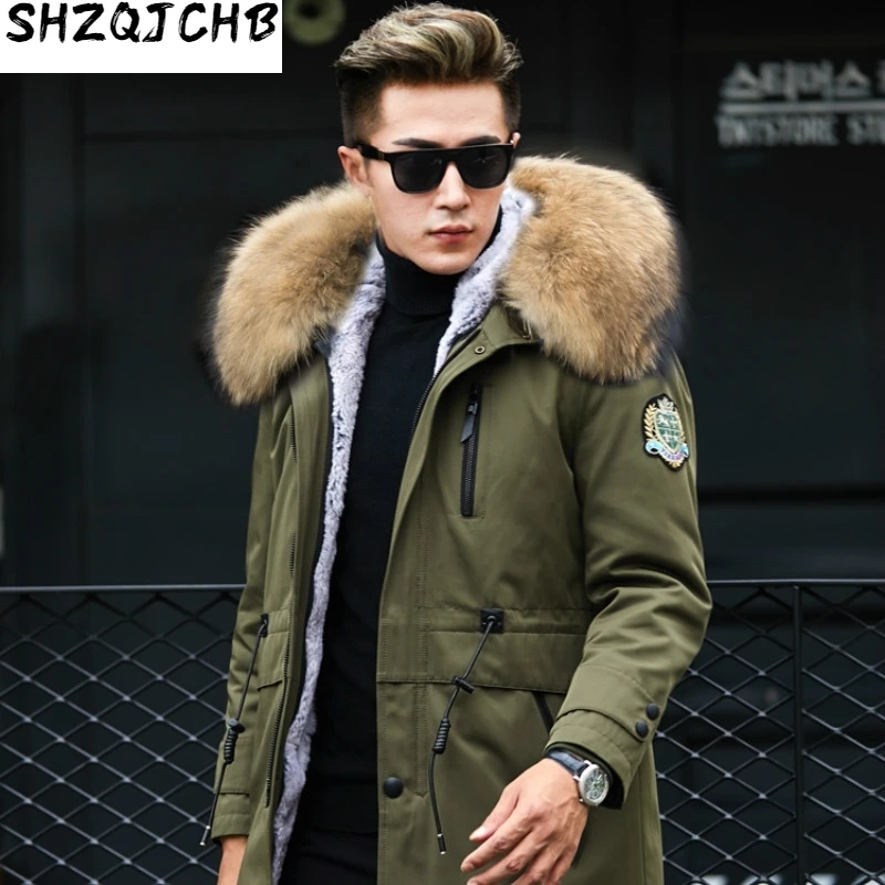 

JCHB 2021 Real Fur Coat Natural Mink Fur Liner Raccoon Fur Collar Parka Men Streetwear Warm Parkas Plus Size Jackets Mink Fur Co