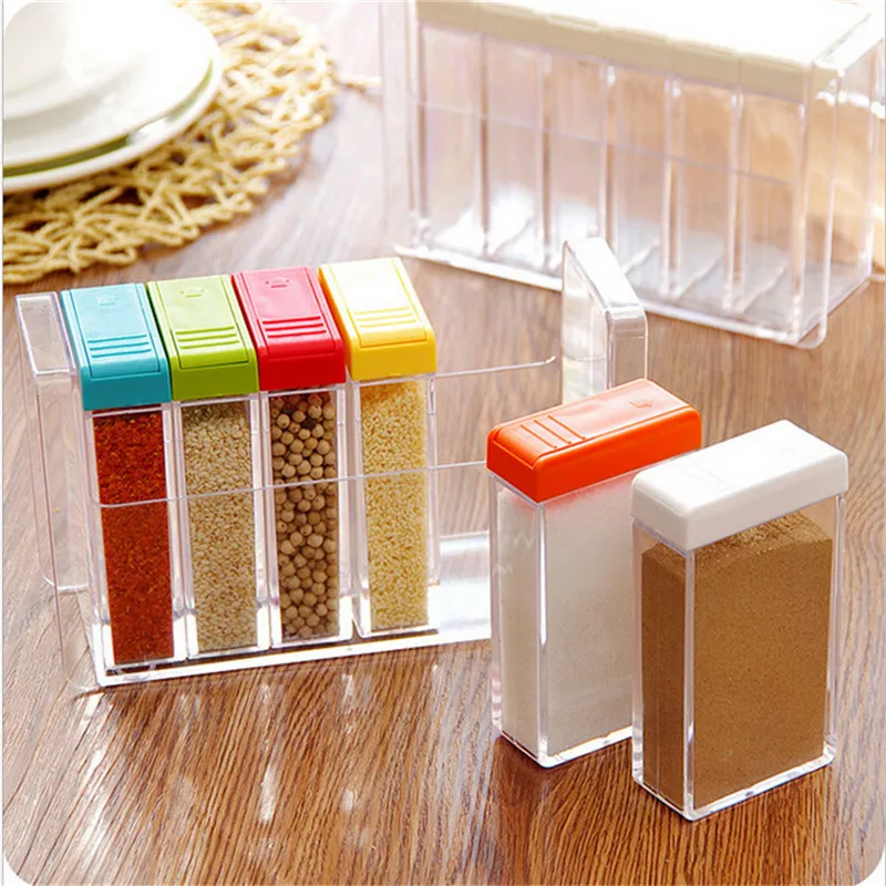 

6pcs/set Kitchen Seasoning Bottles Jars Boxes Plastic Spice Lid Can Sugar Layers Storage Organizer Box Home Organization