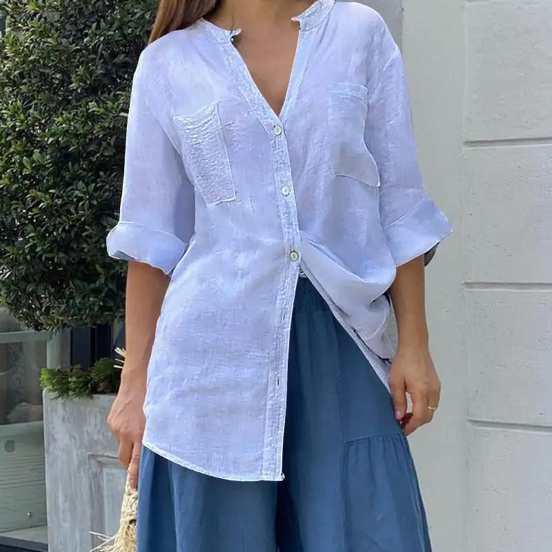 

Casual Blouse VONDA 2021 Women Autumn Cotton Lapel Button Up Shirts Bohemian Blusas Femininas Baggy Long Sleeve Streetwears Tops