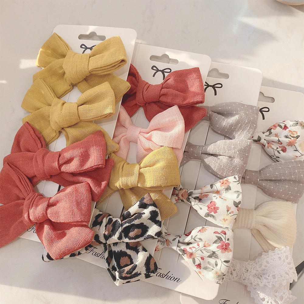 

4 Pcs/set Cotton Linen Leopard Printed Bowknot Hair Clips For Cute Girls Barrettes Safty Hairpins Headwear Kids Hair Accessories