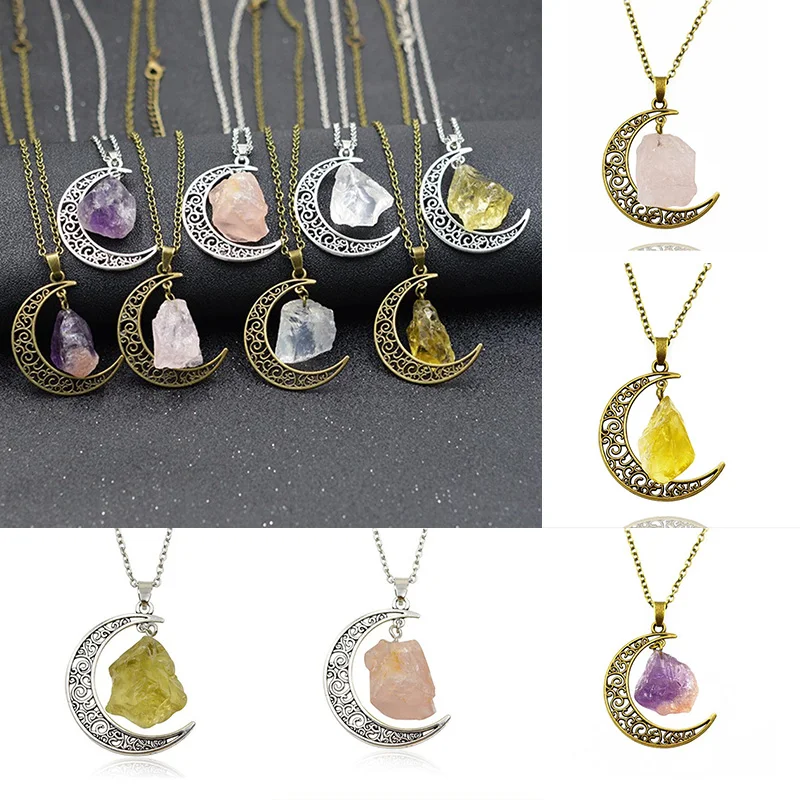 

2021 New Fashion Moon Vintage Irregular Natural Stone Pendant Necklaces Necklace Multi Spar Quartz Geometric Crystals Jewelry