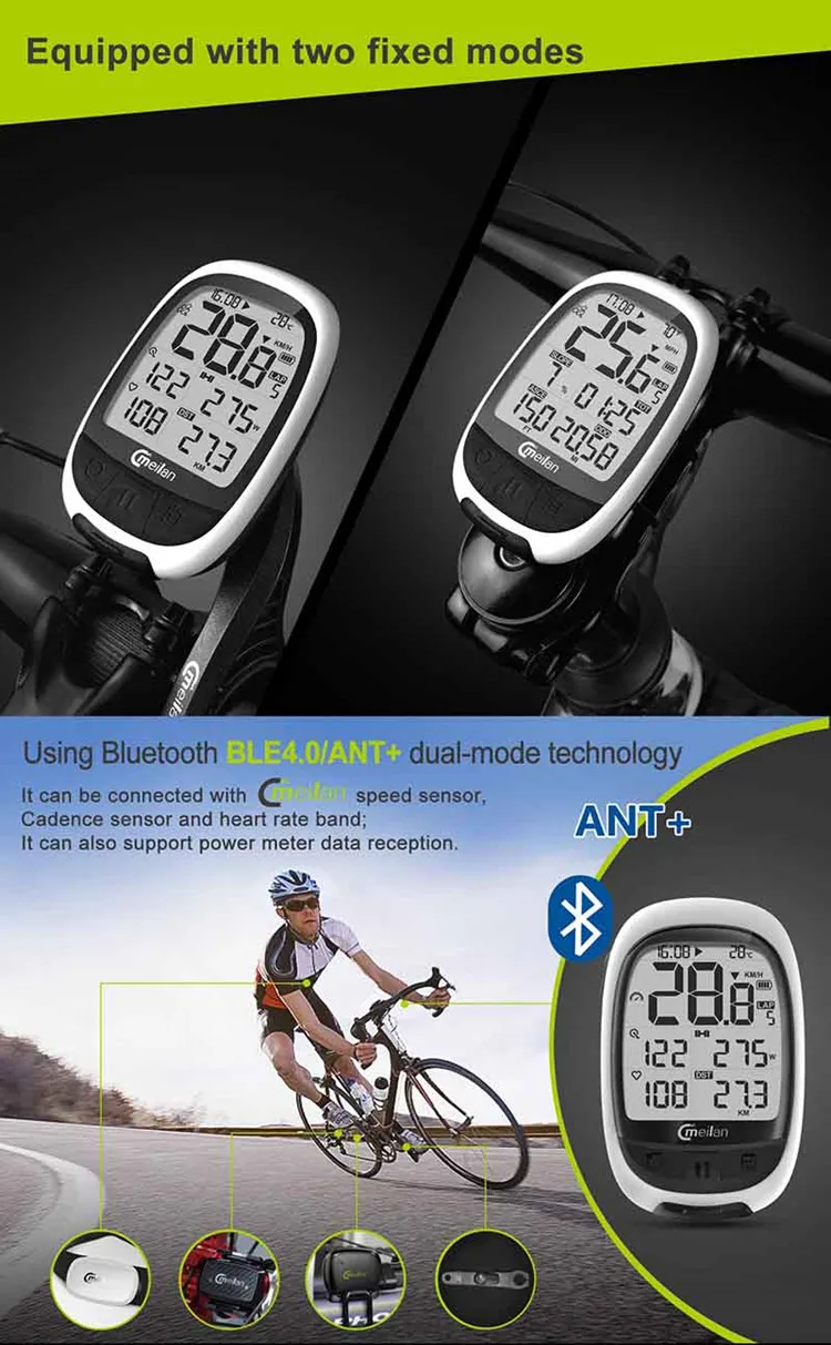 2,3 дюймов GPS для велосипеда компьютер беспроводной Спидометр Bluetooth ANT+ велосипедный одометр датчик частоты вращения пульсометр опционально