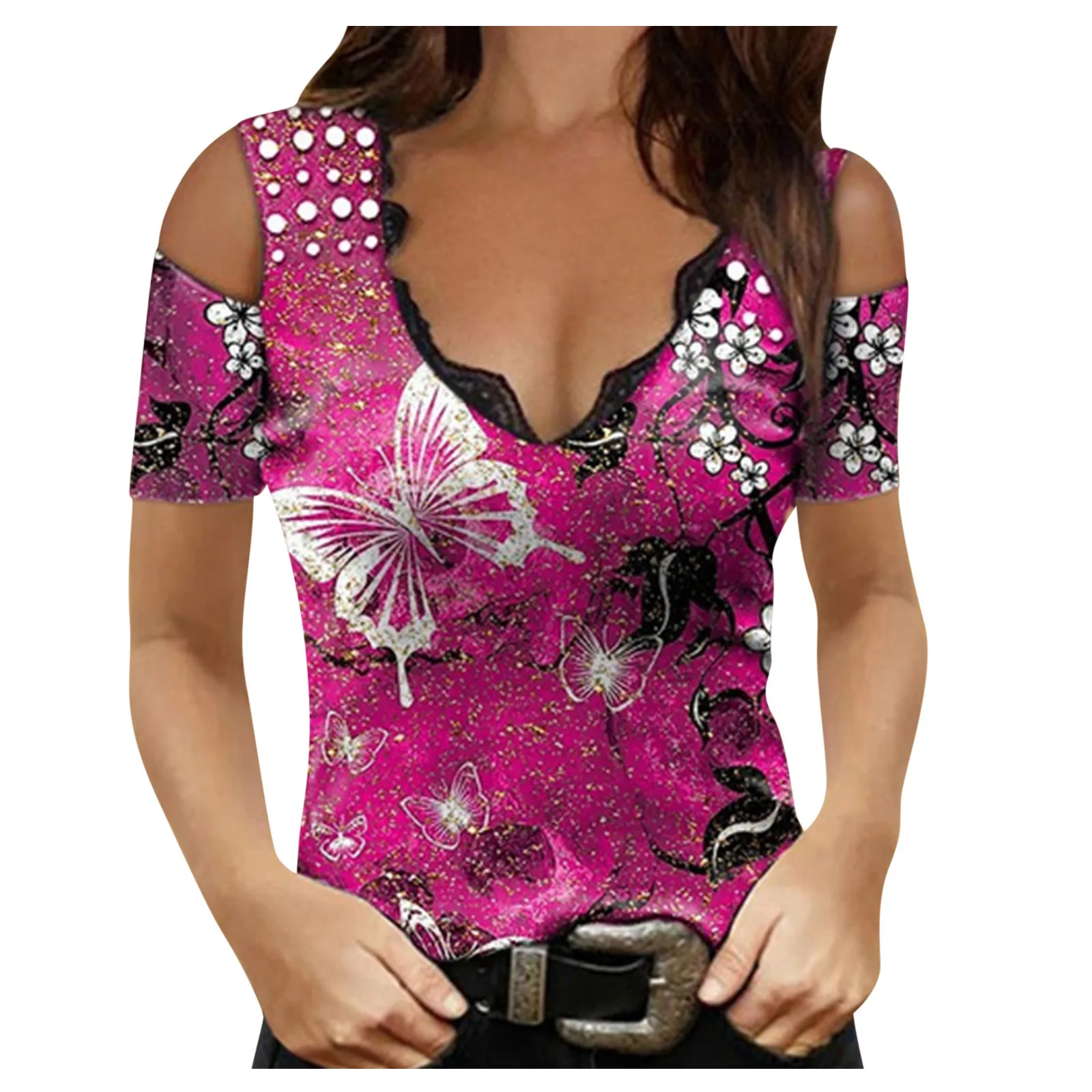 

Sexy Vest Camisole Short Top Women's Summer Print Hollow Short Sleeve Loose Loose Women's Sleeveless Short Vest