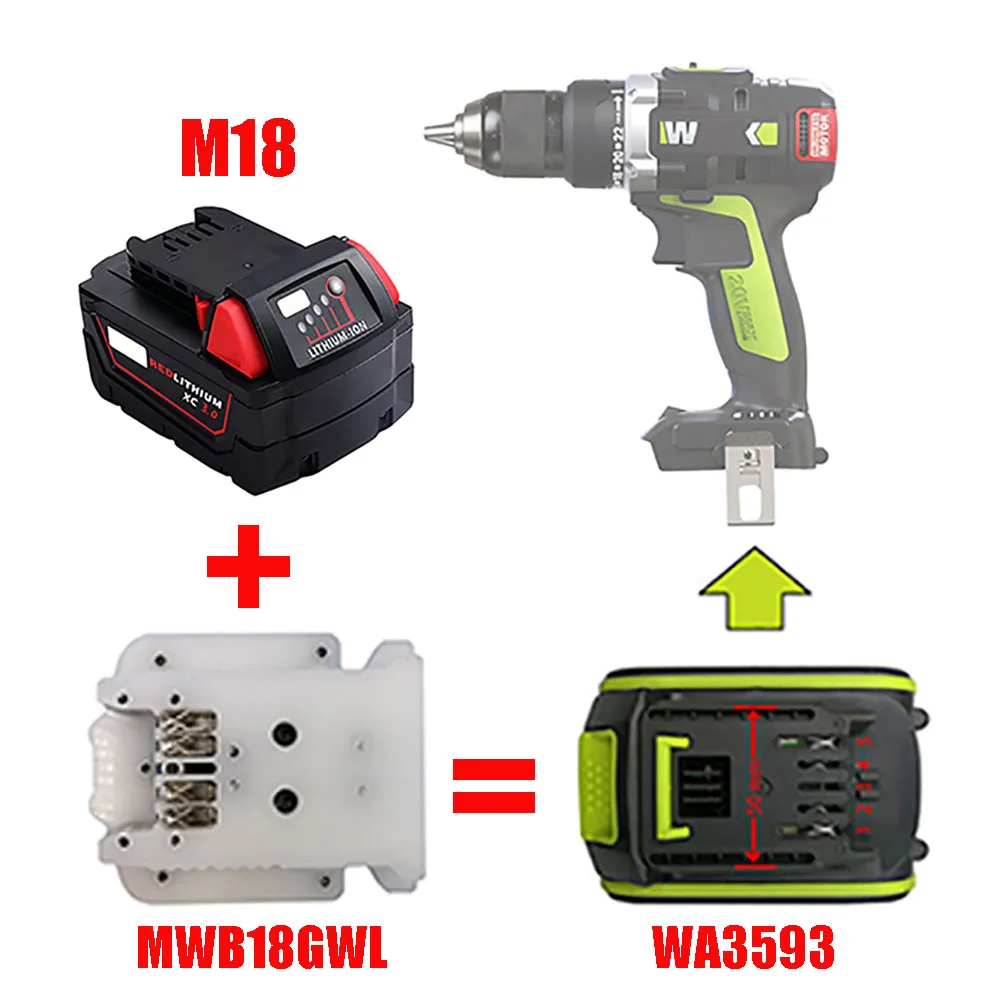 

MWB18GWL Lithium Battery Adapter Converter Use Milwaukee 18V Li-ion Battery M18 On Worx Green Large Foot Tool