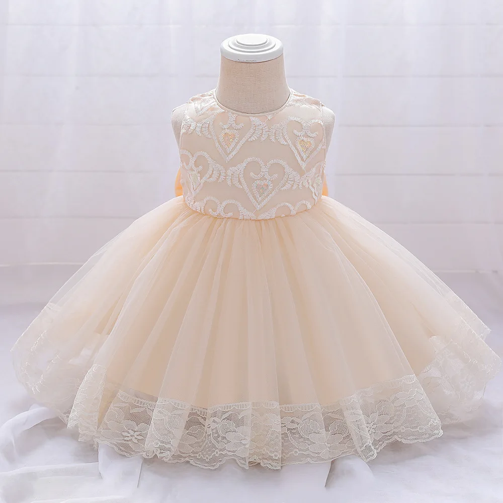 

Fashion Flower Little Girls Princess Dress Kids Party Pageant Wedding Bridesmaid Tutu Ball Gown Champagne Dresses with Big Bow
