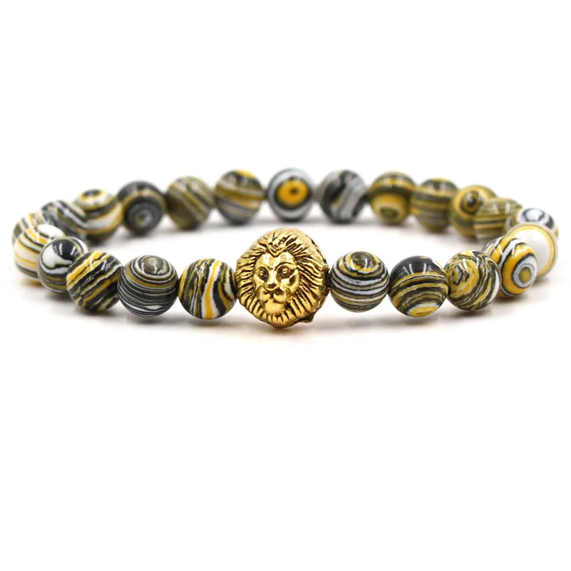 

Natural Stone Bead Lion Head Bracelets For Women Men Jewelry Gift Healing Balance Colorful Beads Charm Bracelet Bileklik Female