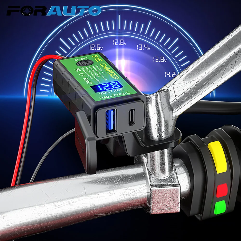 

Зарядное устройство USB для мотоцикла FORAUTO 3.1A/4.8A TYPE-C 12В SAE к двойному USB адаптеру быстрой зарядки с вольтметром для включения/выключения телеф...