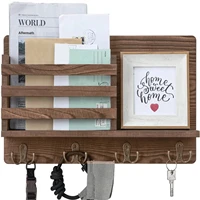 wooden mail sorter organizer wall mounted mail holder with 4 double key hooks home decoration for entrance mud room accessories