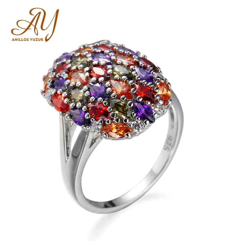 Новое поступление открытые кольца в форме цветка 7 цветов многоцветный CZ кольцо