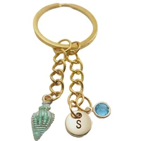 conch shell green exquisite letter birthstone keychains keyring gold fashion jewelry women gifts christmas accessories pendants