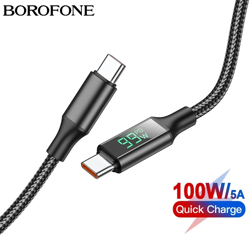 

BOROFONE PD 100W USB-C 5A Fast Charging Cable LED Digital Display Data Cord Type-C Cable For MacBook Laptop Xiaomi Huawei
