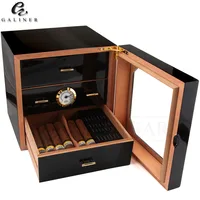 Black Glossy Cigar Humidor Box Cedar Wood Cigar Case W/ Humidifier Hygrometer Cigar Box Luxury Humidors For COHIBA Cigars