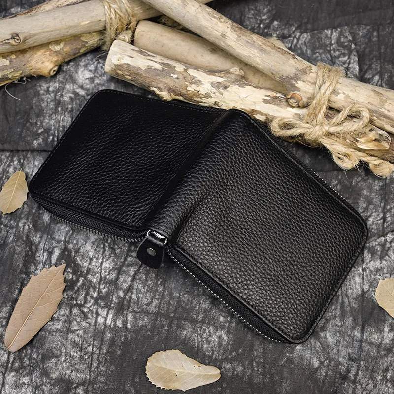 Высококачественный кошелек из натуральной кожи на молнии с карманом держателем
