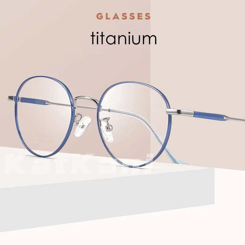 KatKani New Super Light lega di titanio occhiali da vista bicolore uomo Retro rotondo miopia ottica occhiali da vista montatura da donna AC017