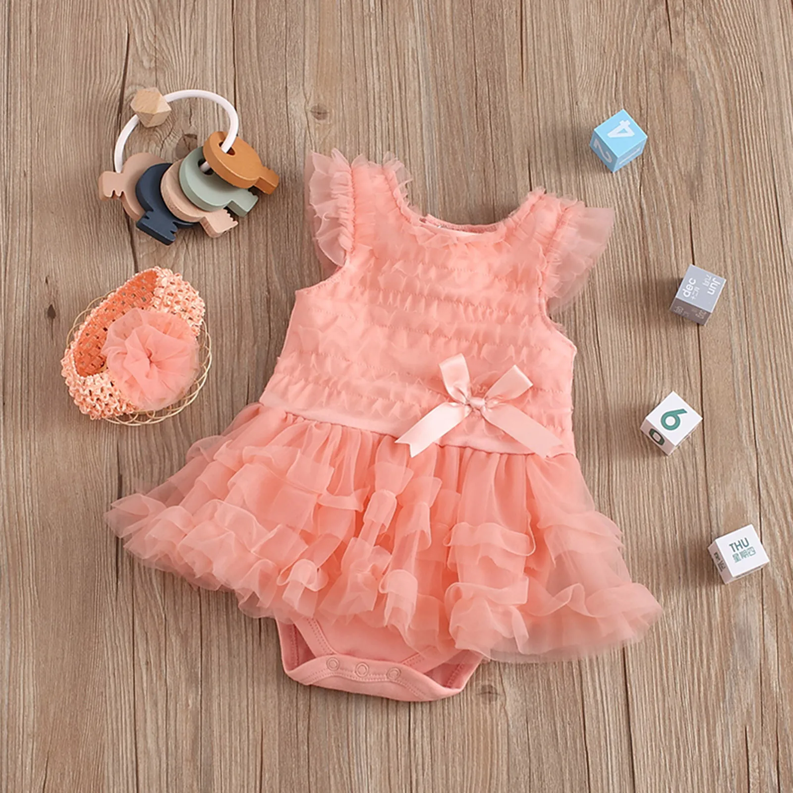

2pcs Baby Girls Romper Bodytsuit Dress+ Headband Set Newborn Infant Strap Solid Gauze Bow Ruffled Romper Bodytsuit Dress Suit#fs