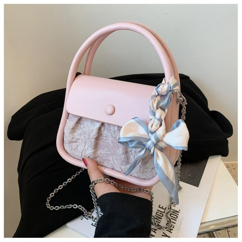 

High-quality Ladies Silk Scarf Handbags 2021 New Fashion One-shoulder Handbags Korean Style Messenger All-match Small Square Bag