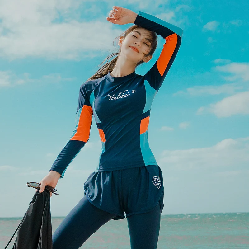 4 шт. корейский стиль Рашгард купальники для женщин серфинг рубашка с длинным