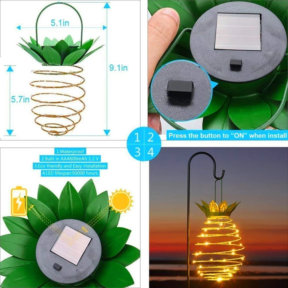 

Solar Garden Lights Pineapple Shape Outdoor Solar Hanging Light Waterproof Wall Lamp Fairy Night Lights Iron Wire Art Home Decor